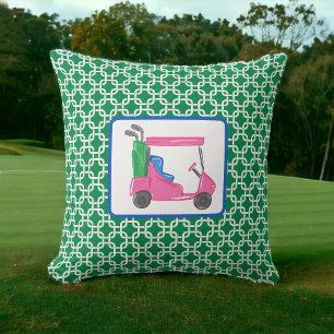 Preppy Green White Link Pattern Pink Golf Cart Cushion