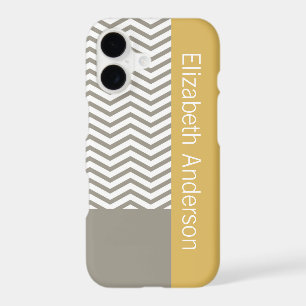 Preppy Grey Chevron Yellow Geometric With Name