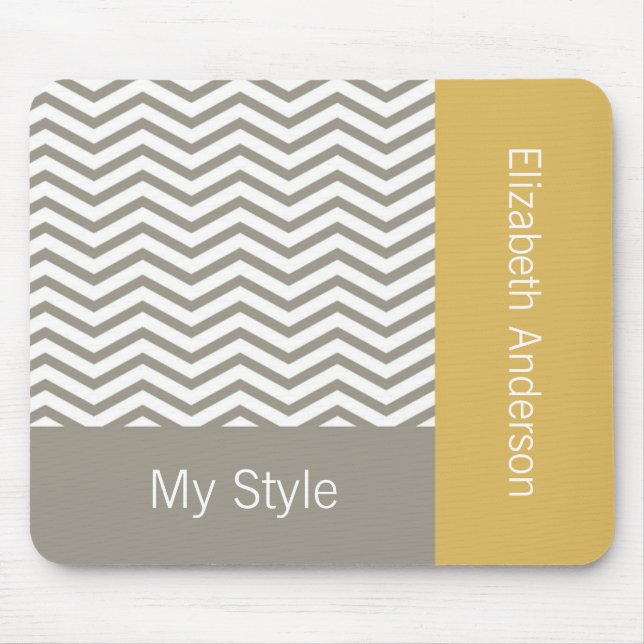 Preppy Grey Chevron Yellow Geometric With Name Mouse Pad (Front)