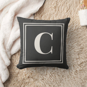 Preppy Grey Monogram Dorm Pillow - Initial