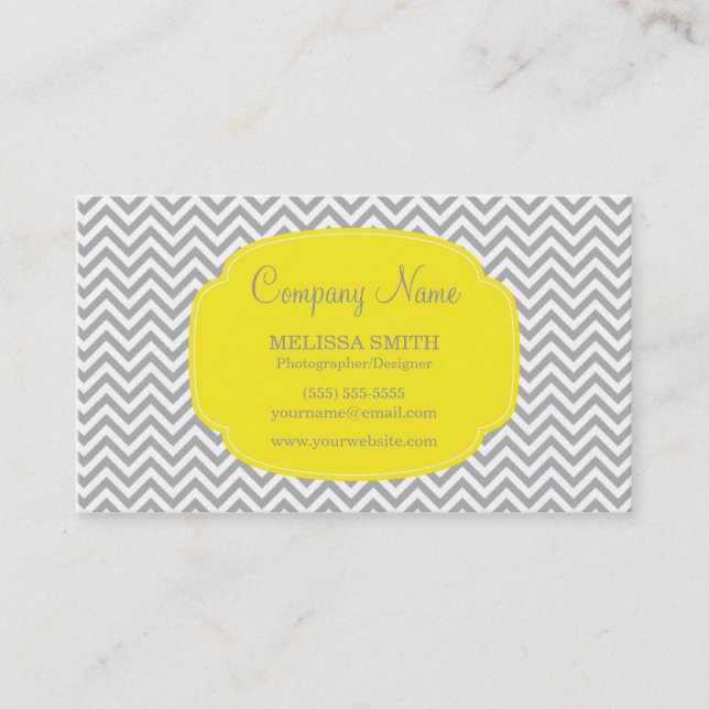 Preppy Grey Yellow Chevron Business Card (Front)