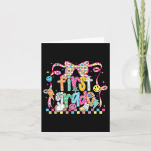 Preppy Groovy First Grade Back To School Coquette  Card