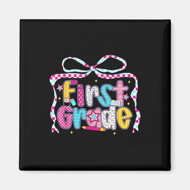 Preppy Groovy First Grade Coquette Bow Back To Sch Magnet (Front)