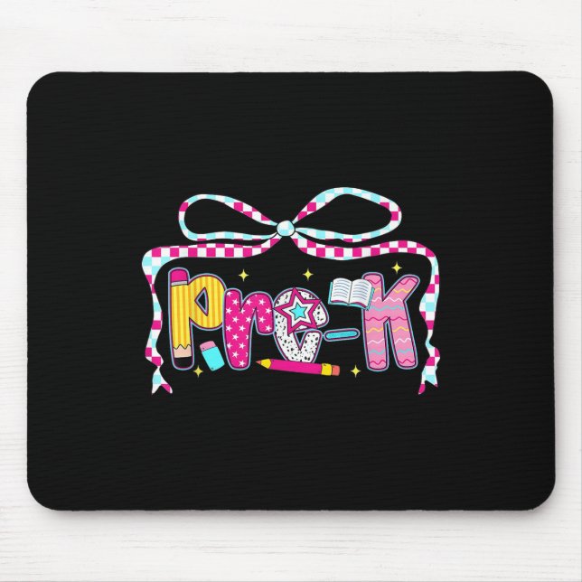Preppy Groovy Pre-k Coquette Bow Back To School  Mouse Pad (Front)