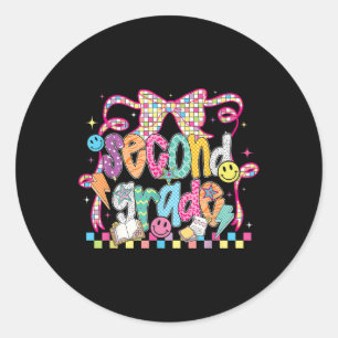 Preppy Groovy Second Grade Back To School Coquette Classic Round Sticker