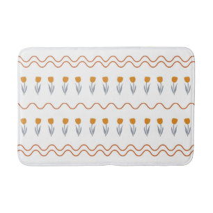 Preppy Groovy Stripe Tulip Flower Pattern  Bath Mat