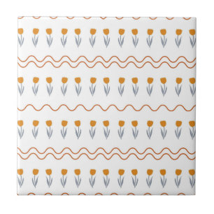 Preppy Groovy Stripe Tulip Flower Pattern  Ceramic Tile