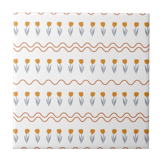 Preppy Groovy Stripe Tulip Flower Pattern  Ceramic Tile (Front)
