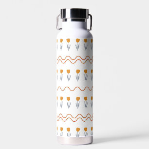 Preppy Groovy Stripe Tulip Flower Pattern  Water Bottle
