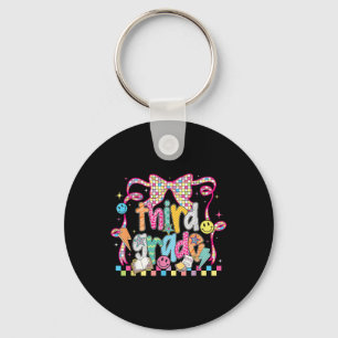 Preppy Groovy Third Grade Back To School Coquette Key Ring