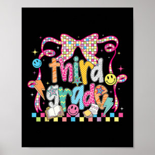 Preppy Groovy Third Grade Back To School Coquette  Poster