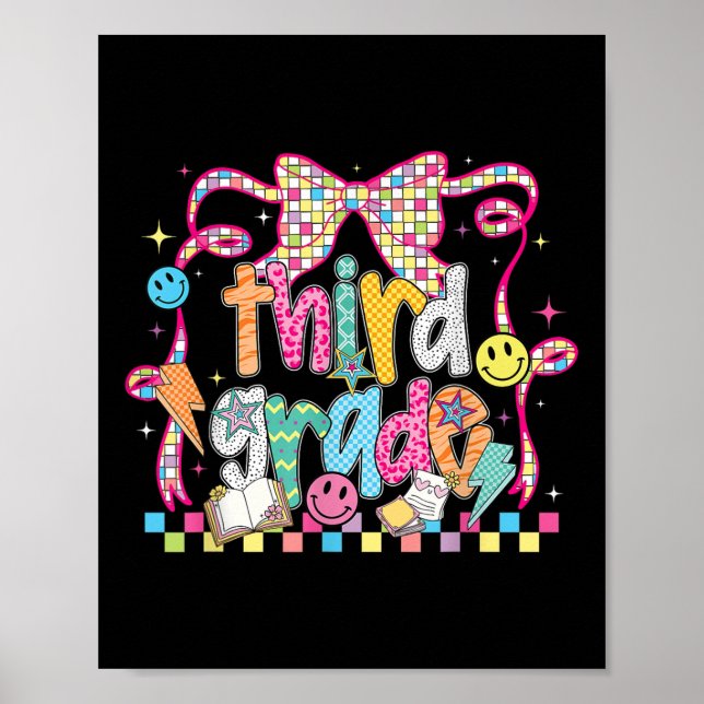 Preppy Groovy Third Grade Back To School Coquette  Poster (Front)