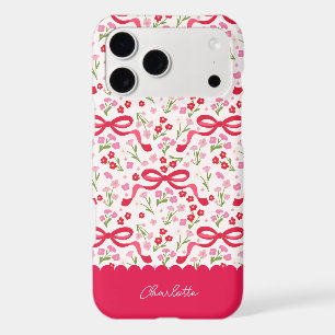 Preppy Hand Drawn Coquette Pink Red Floral Bows