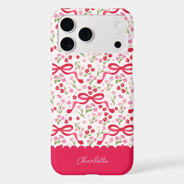 Preppy Hand Drawn Coquette Pink Red Floral Bows (Back)