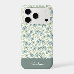 Preppy Hand Drawn Coquette Teal Green Floral