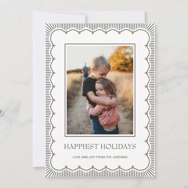 Preppy hand drawn elegant frame photo Holiday card (Front)
