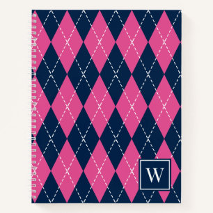 Preppy Hand-Stitched Argyle – Hot Pink & Navy Notebook