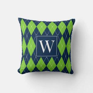 Preppy Hand-Stitched Argyle – Navy & Lime Cushion