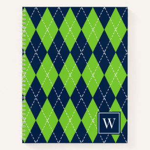 Preppy Hand-Stitched Argyle – Navy & Lime Notebook