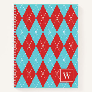 Preppy Hand-Stitched Argyle – Red & Turquoise Notebook