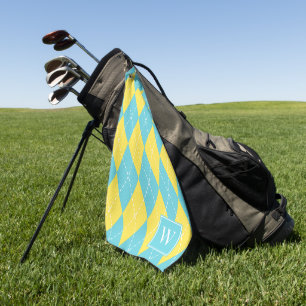 Preppy Hand-Stitched Argyle – Yellow & Turquoise Golf Towel
