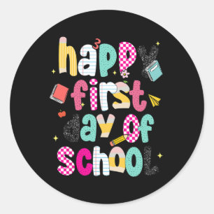Preppy Happy First Day Of School Classic Round Sticker