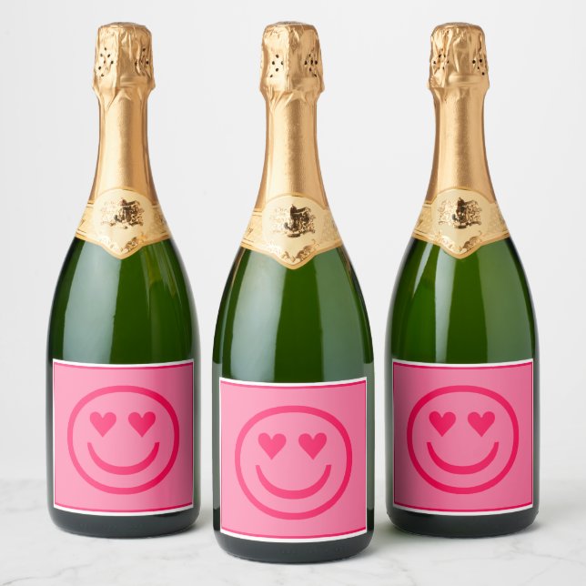Preppy Heart Happy Face Sparkling Wine Label (Bottles)