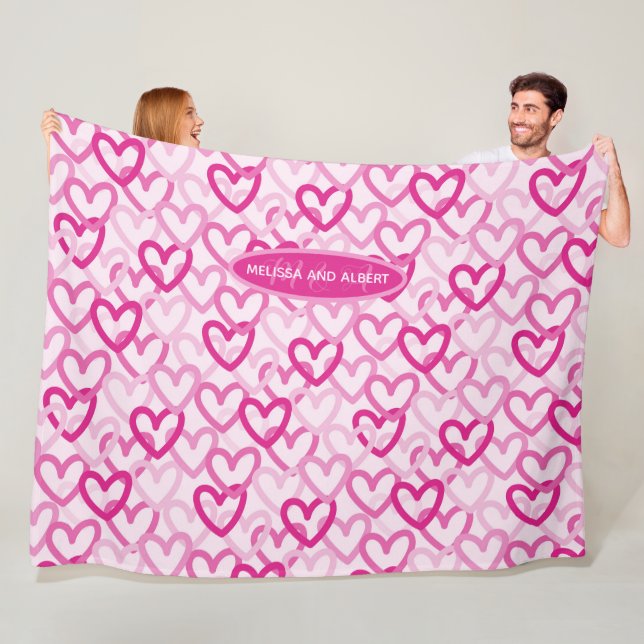 Preppy Hearts Pink Fleece Blanket (In Situ)