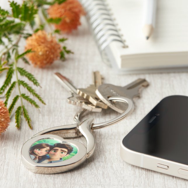Preppy Hearts Pink Key Ring (Side)