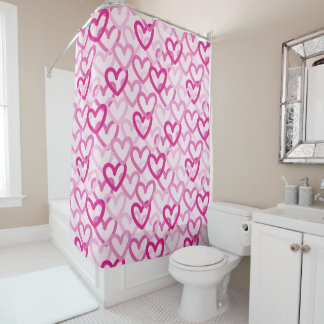 Preppy Hearts Pink Shower Curtain