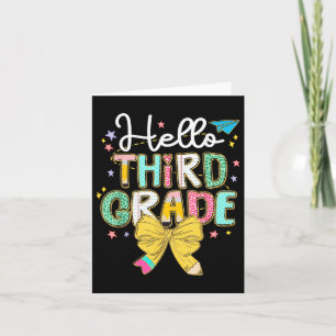 Preppy Hello 3rd Grade Teacher Coquette Bow Back T Card