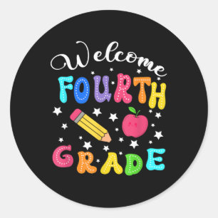 Preppy Hello 4th Grade For First Day Back To Schoo Classic Round Sticker