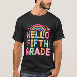 Preppy Hello Fifth Grade Colourful Back To School T-Shirt