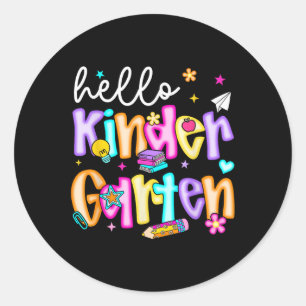 Preppy Hello Kindergarten Back To School Teachers Classic Round Sticker