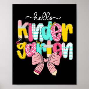 Preppy Hello Kindergarten Teacher Coquette Back To Poster