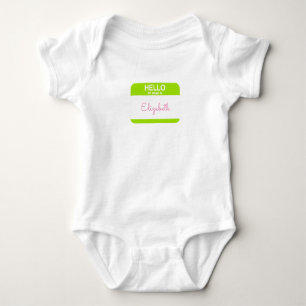 Preppy Hello My Name Is BABY NAME Tag Her Pink Bodysuit