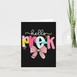 Preppy Hello Preschool Teacher Coquette Bow Back T Card