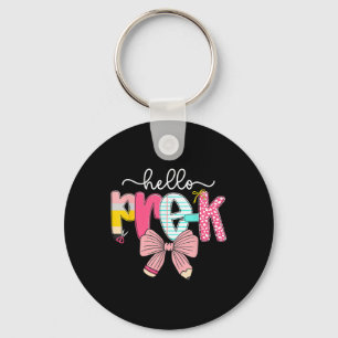 Preppy Hello Preschool Teacher Coquette Bow Back T Key Ring