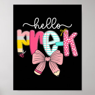 Preppy Hello Preschool Teacher Coquette Bow Back T Poster