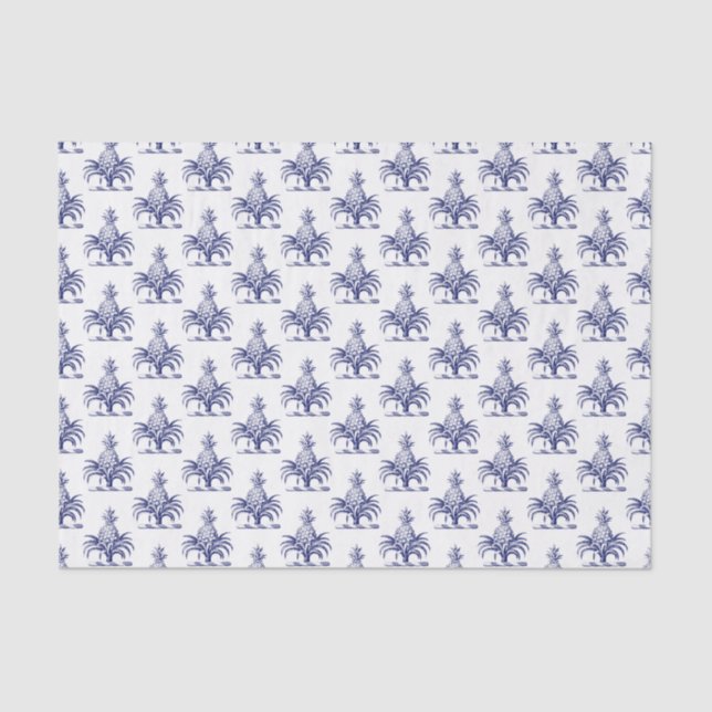 Preppy Heraldic Blue Pineapple Coat of Arms Crest Tissue Paper (Front)