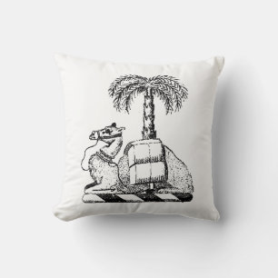 Preppy Heraldic Camel Palm Tree Coat of Arms Cushion