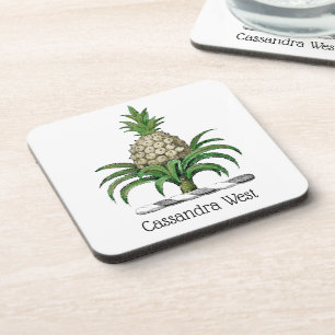 Preppy Heraldic Pineapple Coat of Arms Crest Coaster