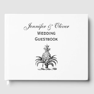 Preppy Heraldic Pineapple Coat of Arms Crest Guest Book