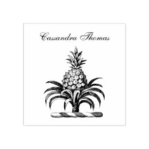 Preppy Heraldic Pineapple Coat of Arms Crest Name Rubber Stamp