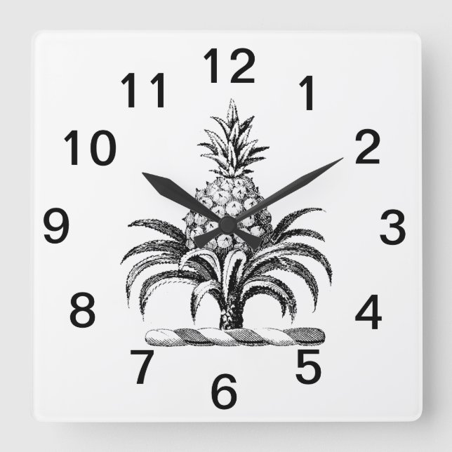 Preppy Heraldic Pineapple Coat of Arms Crest Square Wall Clock (Front)