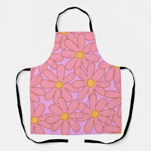 Preppy Hippie Pink Purple Flower Pattern Apron
