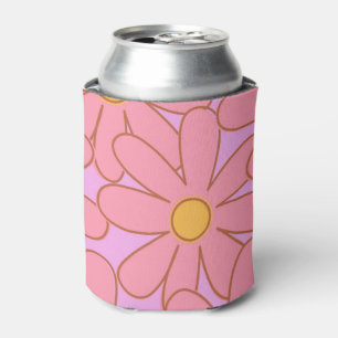 Preppy Hippie Pink Purple Flower Pattern Can Cooler