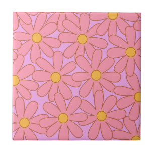 Preppy Hippie Pink Purple Flower Pattern Ceramic Tile