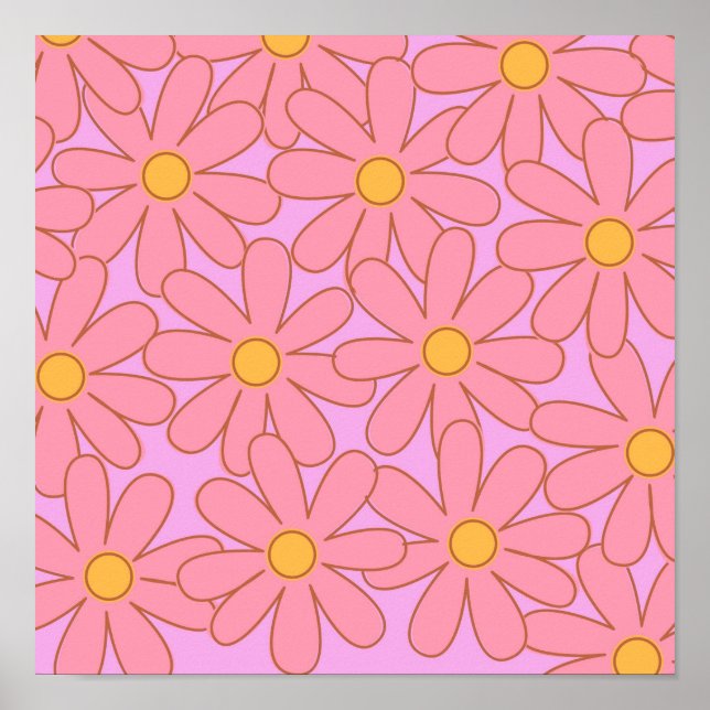 Preppy Hippie Pink Purple Flower Pattern Poster (Front)