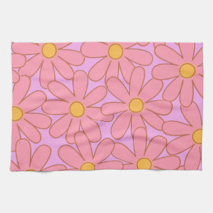 Preppy Hippie Pink Purple Flower Pattern Tea Towel